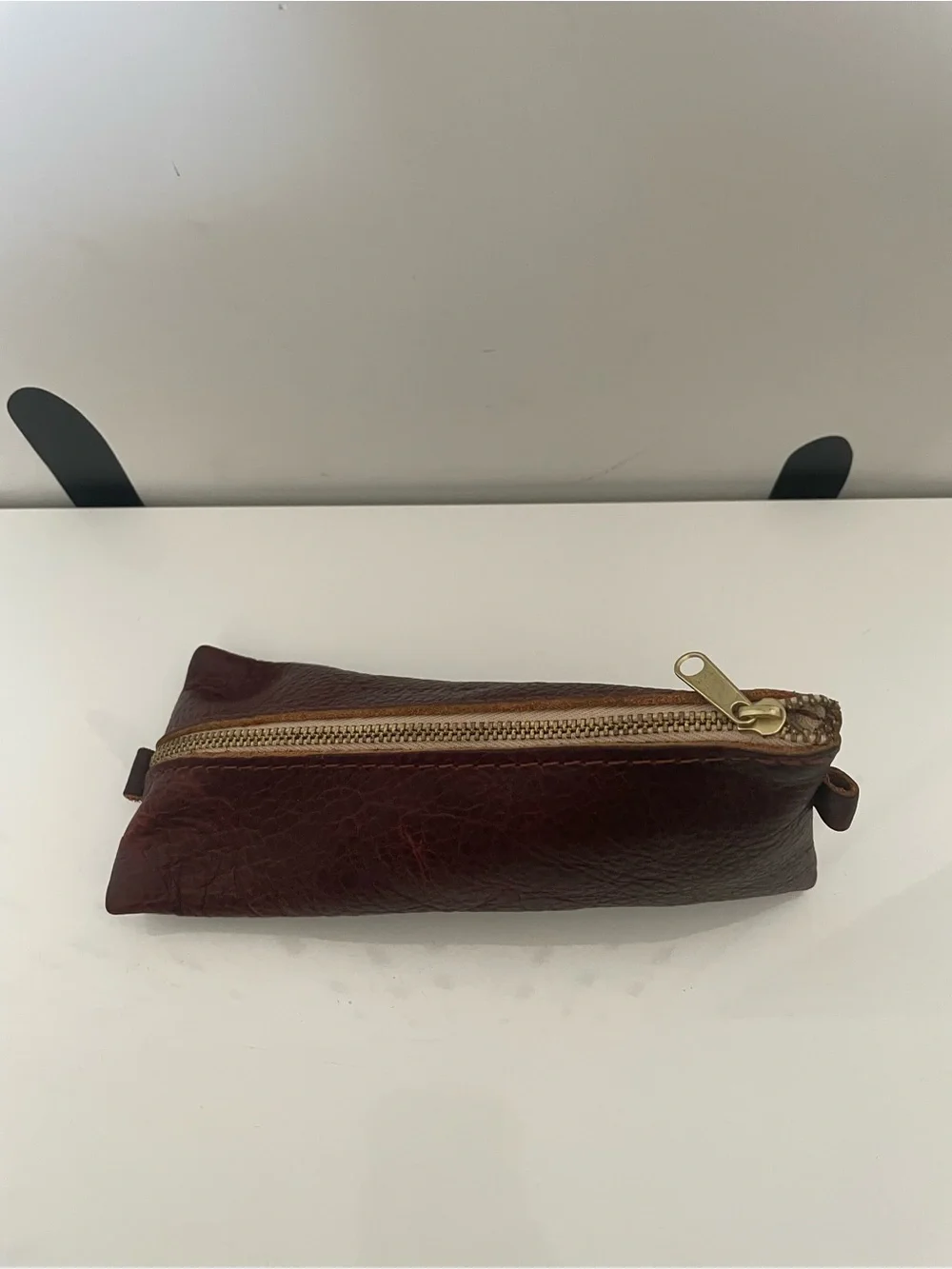 Portland Leather Goods Maroon Leather Triangle Zip Pouch